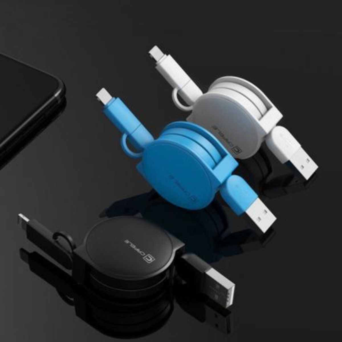 CAFELE 2 in 1 Micro Retractable 1M USB Charger Cable for iPhone / Android