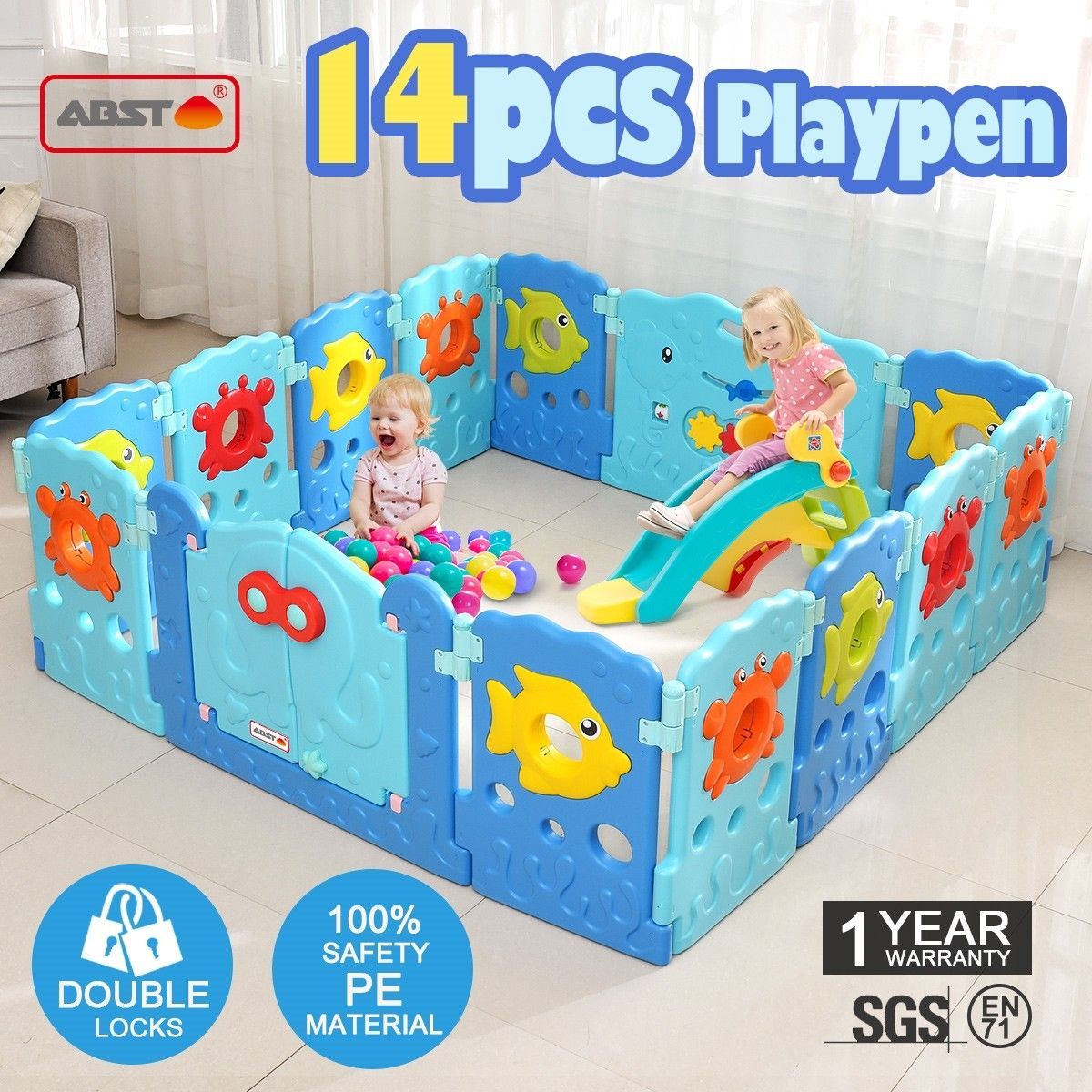14 Sided Panel Baby Playpen Interactive Baby Room-Sea world