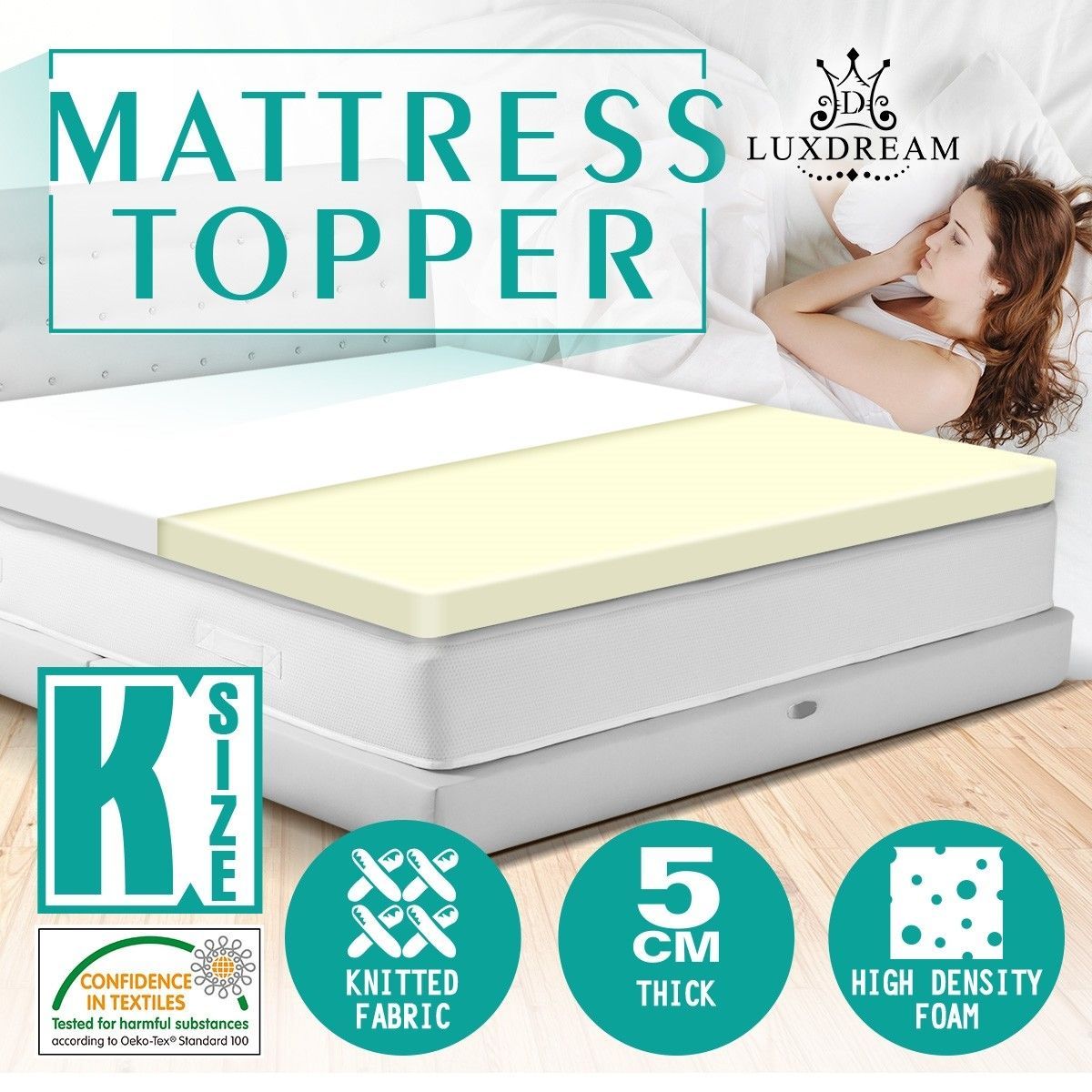 King Size Mattress Topper with High Density Foam - 5cm Thick