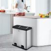 60L Rubbish Bin Dual Compartment Dustbin Pedal Recycling Trashcan Modern Kitchen Waste Garbage Stainless Steel