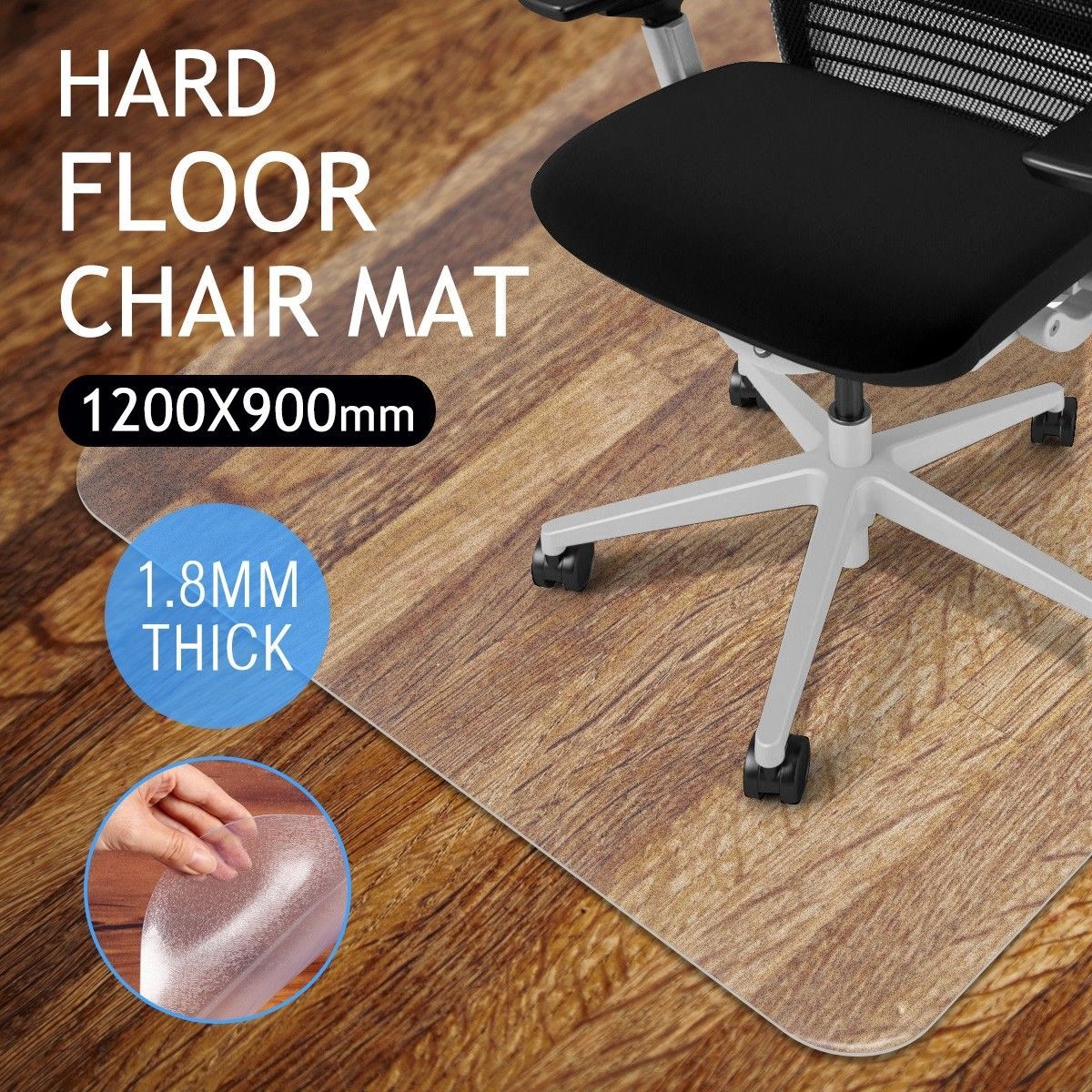 Hard Floor PVC Computer Office Chairmat Rectangle Protector-120cm x 90cm