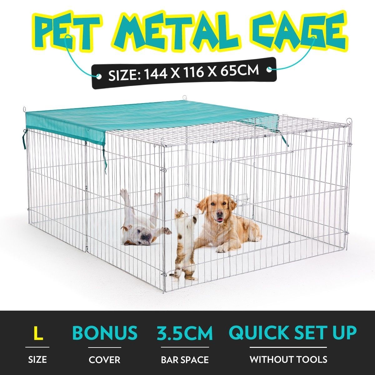 1.4M Pet Metal Cage Playpen Dog Cat Enclosure with Fabric Cover