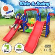 Kids Dual Slide and Swing Basketball Set Outdoor Play Center