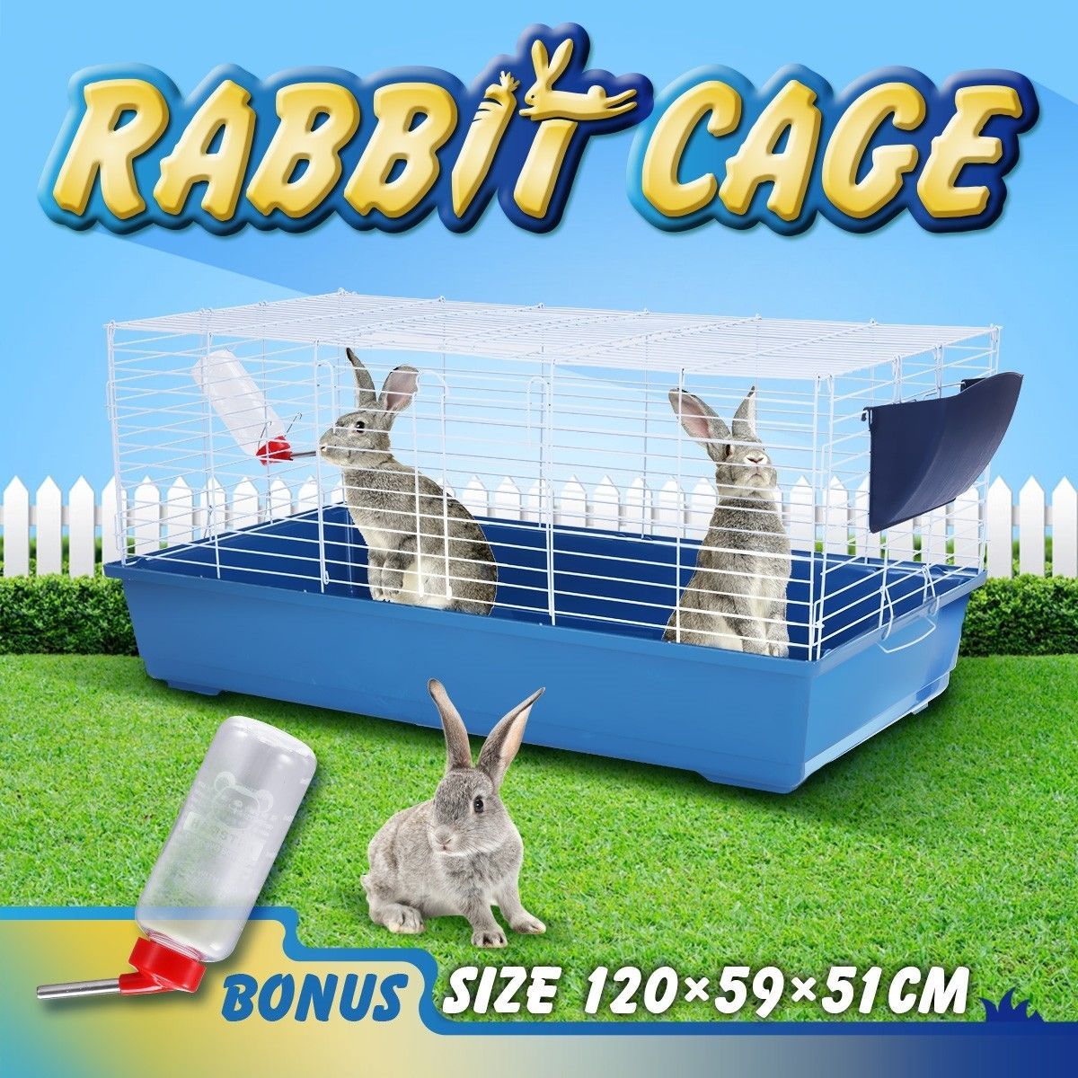 Rabbit Hutch Bunny Cage Pet House Mobile Safety Pen Small Animal Home Water Bottle 120cm