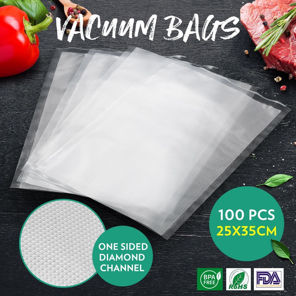 Vacuum Sealer Bags 25x35CM 100PCS Embossed Pre-cut Food Saver Bags for Vacuum Sealers