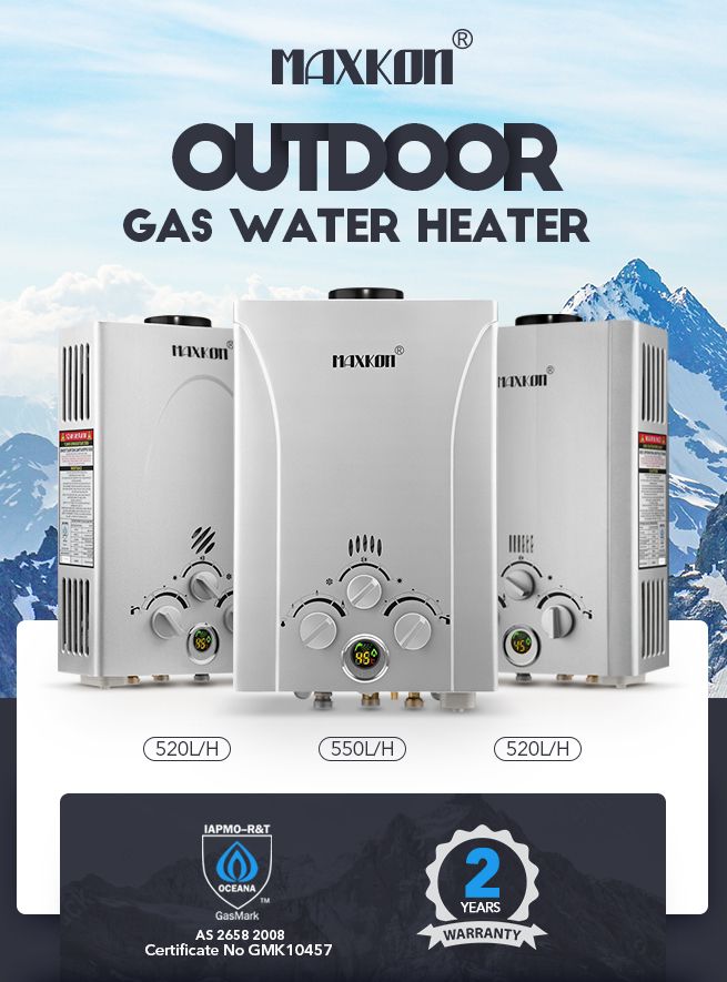 MAXKON 520L Hr Portable Outdoor Gas LPG Instant Shower Water Heater - White
