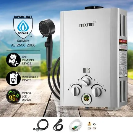 MAXKON 520L/Hr Portable Outdoor Gas LPG Instant Shower Water Heater - Silver