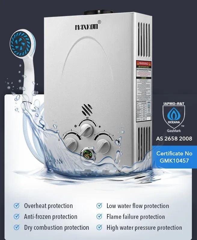 MAXKON 8 in 1 520L Hr Portable Outdoor Gas Instant Shower Water Heater - White