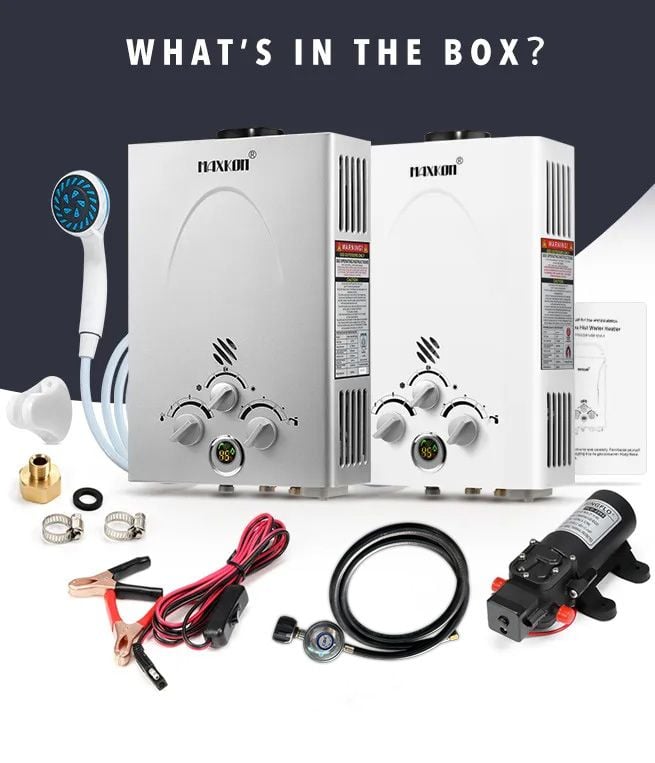 MAXKON 8 in 1 520L Hr Portable Outdoor Gas Instant Shower Water Heater - White
