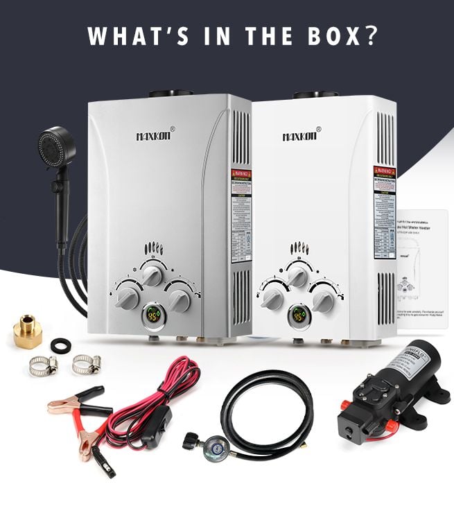 MAXKON 6 in 1 520L Hr Portable Outdoor Gas Instant Shower Water Heater - Silver