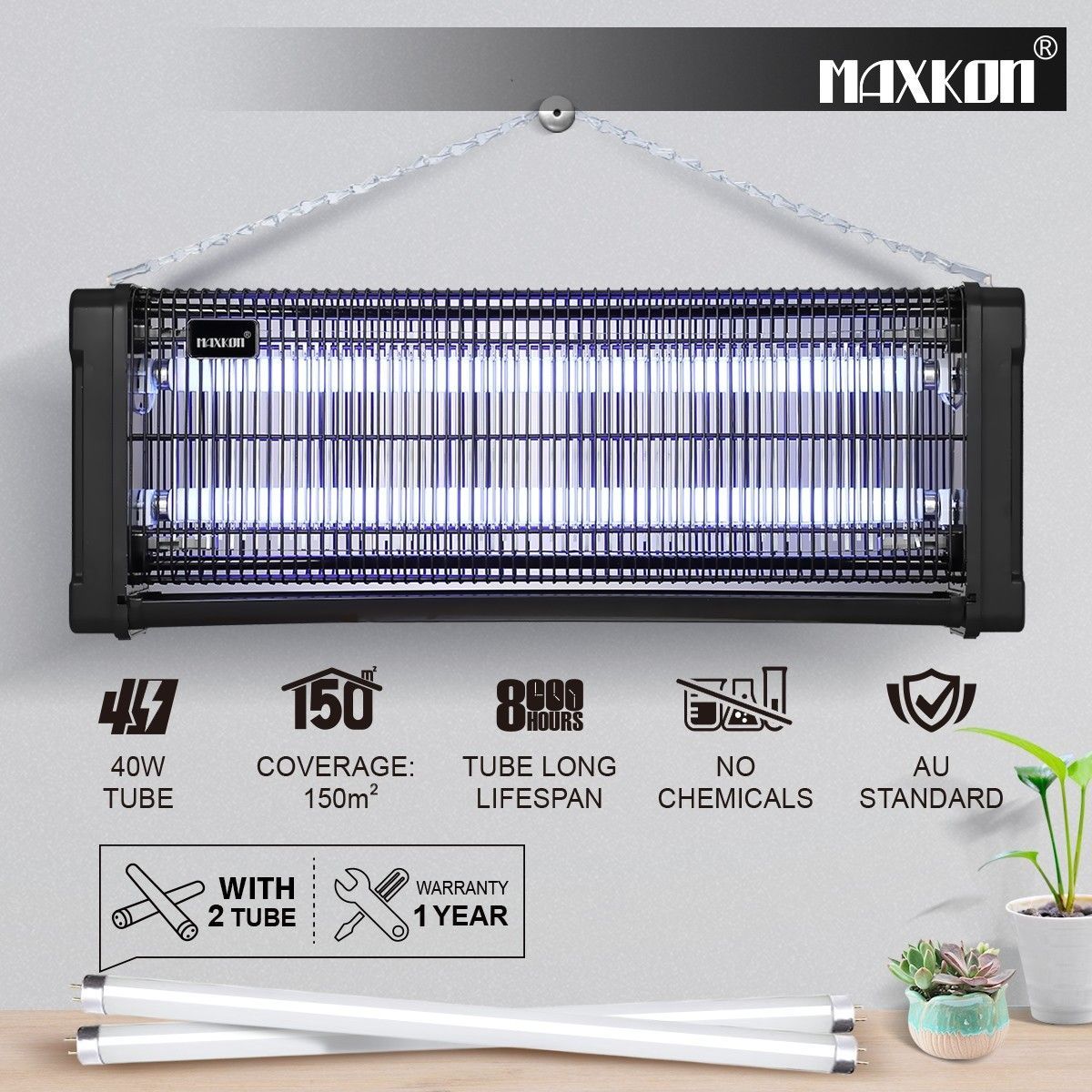Maxkon 40W Insect Killer Eco Mosquito Fly Bug Zapper Electronic Home Pest Control - Black