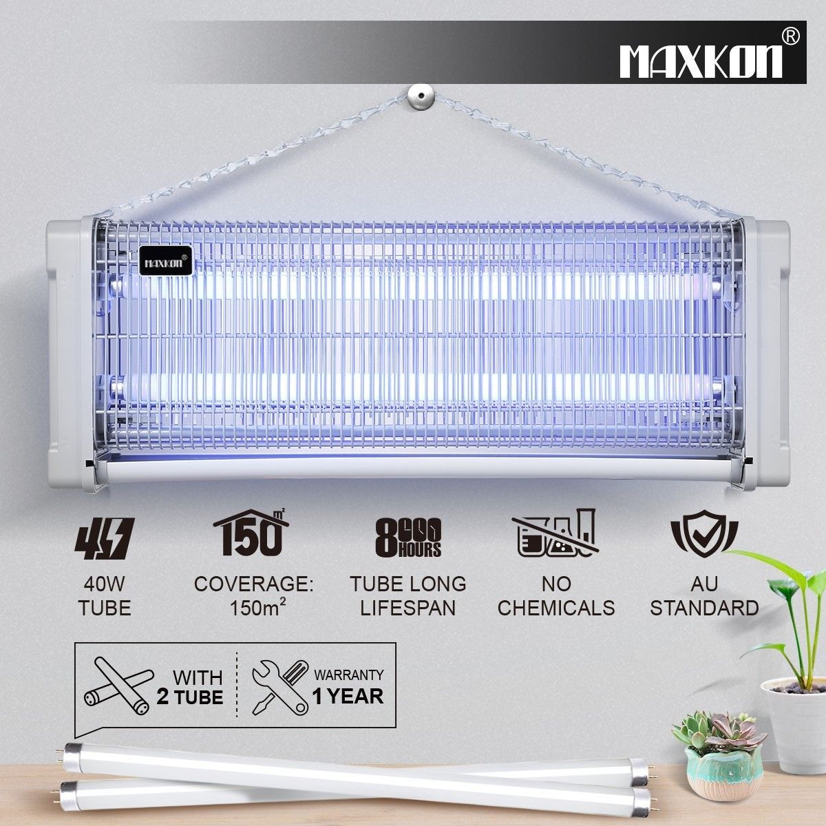 Maxkon 40W Insect Killer Eco Mosquito Fly Bug Zapper Electronic Home Pest Control - Grey