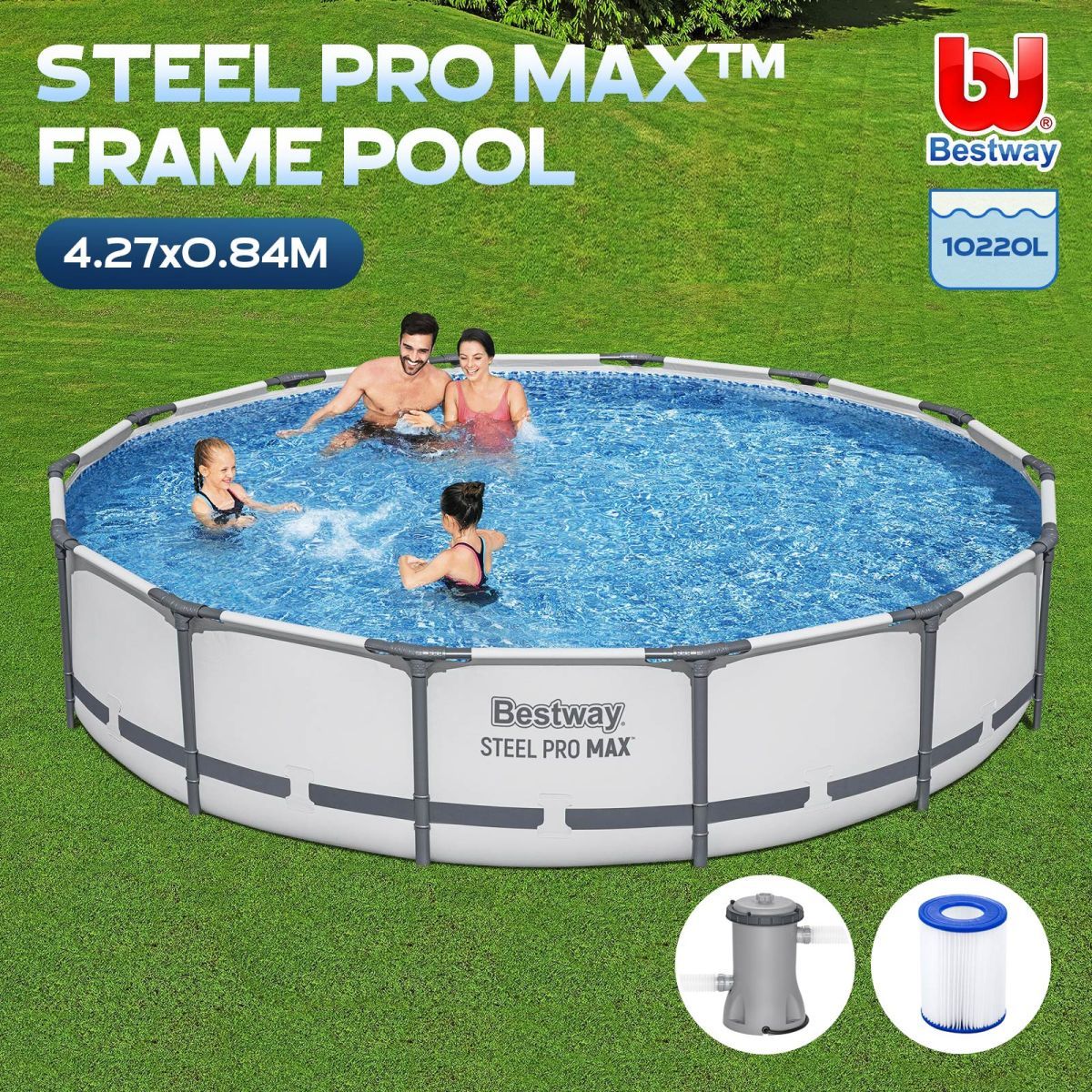 Bestway 4.27M Above Ground Metal Frame Swimming Pool w/Filter Pump
