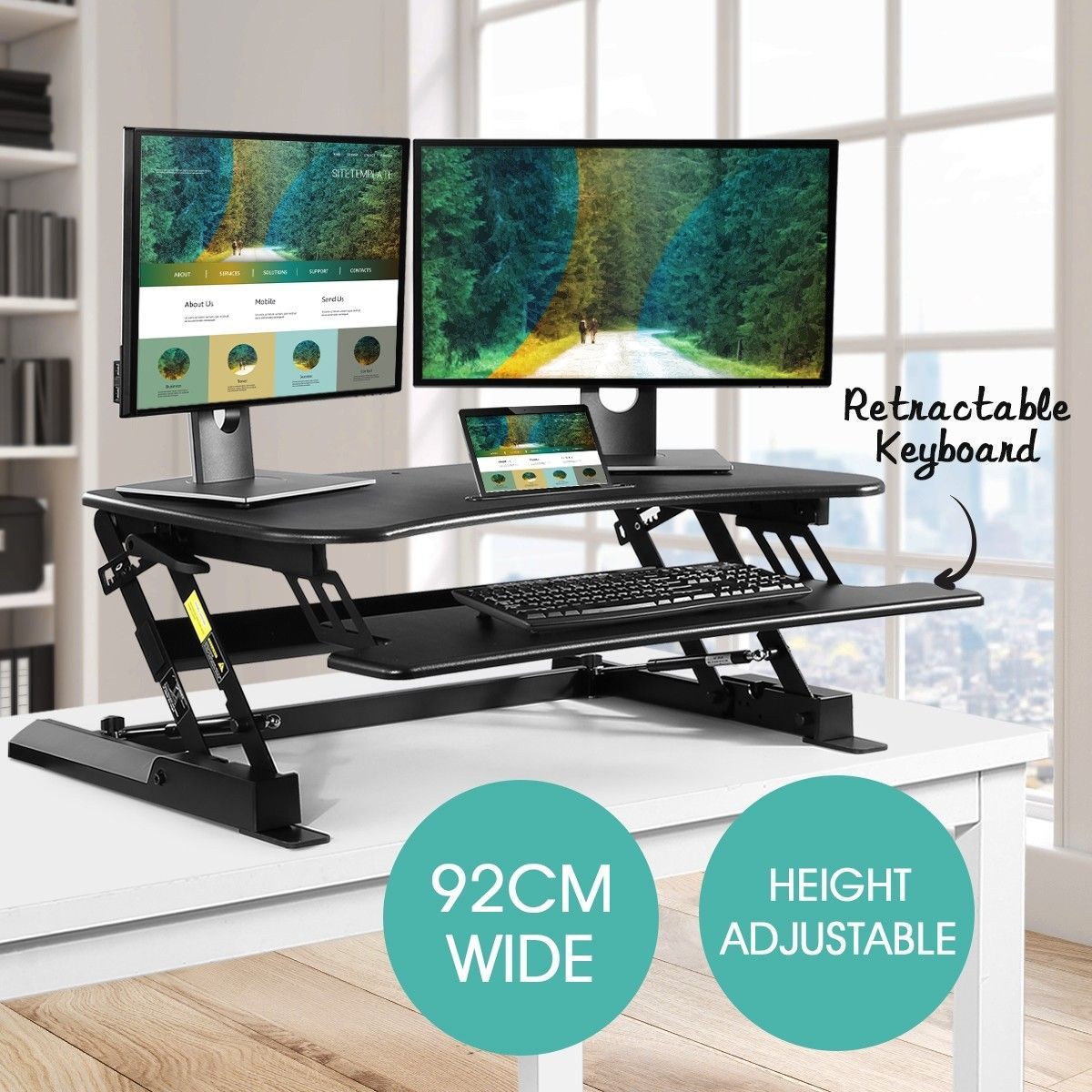 Sit Stand Desk 8 Position Adjustable Stand Up Workstation with Keyboard Tray & Slot - Black