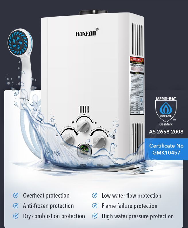 MAXKON 520L/Hr Portable 10 In 1 Outdoor Gas LPG Instant Shower Water ...