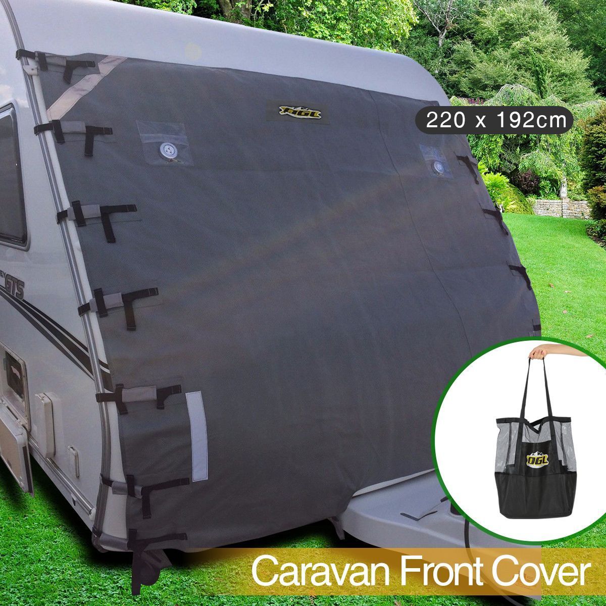 Caravan Front Window Cover Waterproof Towing Protection Universal w/Carry Bag - 220 x 192cm