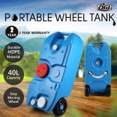 40L Wheel Water Tank Portable Outdoor Caravan Camping Motorhome Container - Blue