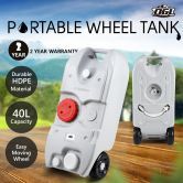 40L Wheel Water Tank Portable Outdoor Caravan Camping Motorhome Container - Grey