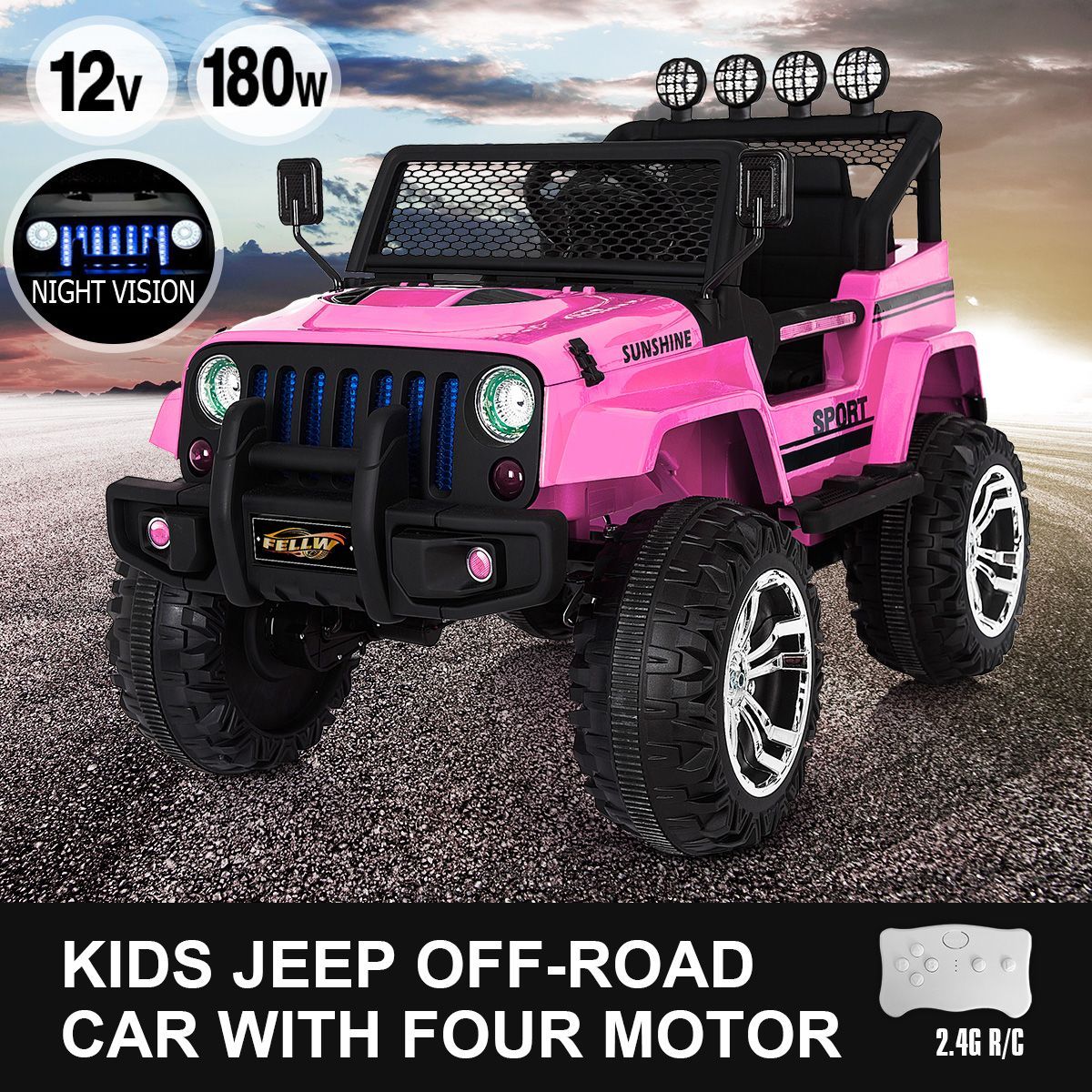 Kids Off Road Ride on Toy Remote Control Electric Built-in Songs - Pink