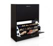 18 Pair Shoe Cabinet 2 Rack Wooden Home Footwear Storage Stand - Walnut