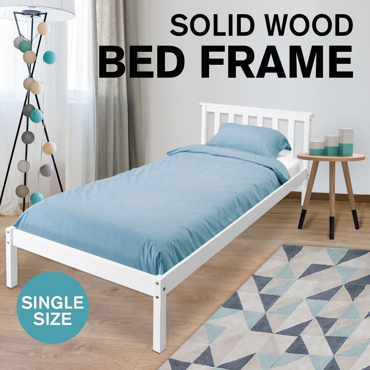New Wooden Bed Frame Single Pine Bedroom Furniture for Adult Kid White