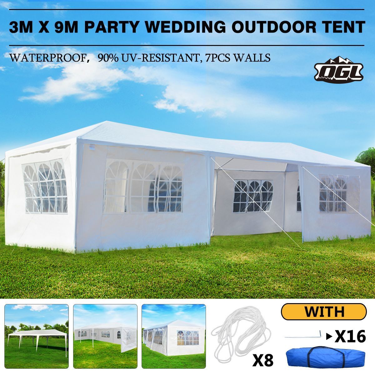 OGL 3M x 9M Party Wedding Outdoor Tent Canopy Gazebo Pavilion Events Canopies w/7 Removable Walls