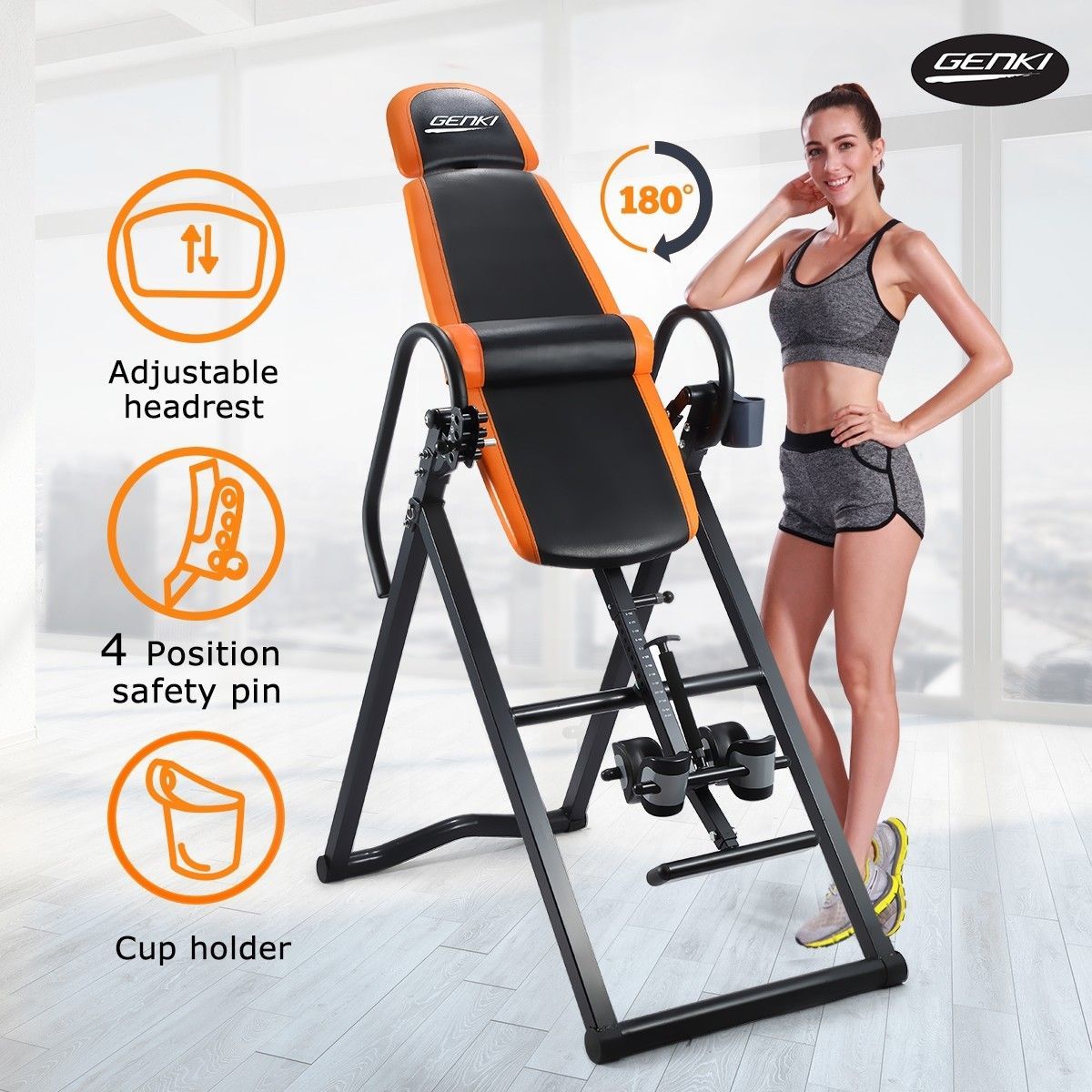 Adjustable Inversion Table Foldable Gravity Back Stretcher Inverter w/PVC Mat & Heavy - Duty Steel Frame