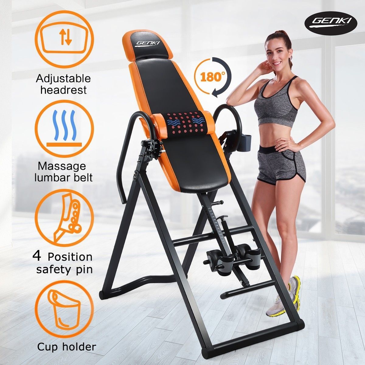 Adjustable Inversion Table Foldable Massage Gravity Back Inverter w/PVC Mat & Heavy-Duty Steel Frame