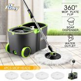 360 Degree Spin Rotating Mop and Bucket Set w/ Wheels and 4 Microfiber Mop Heads