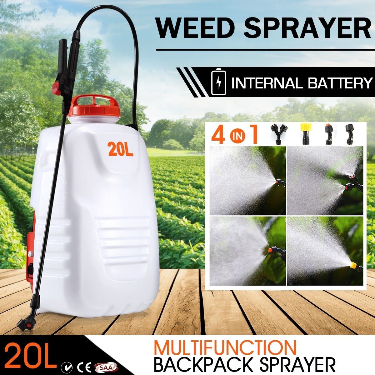 20L Weed Garden Backpack Sprayer w/4 Nozzle Pump Tank Hose Lance Belt