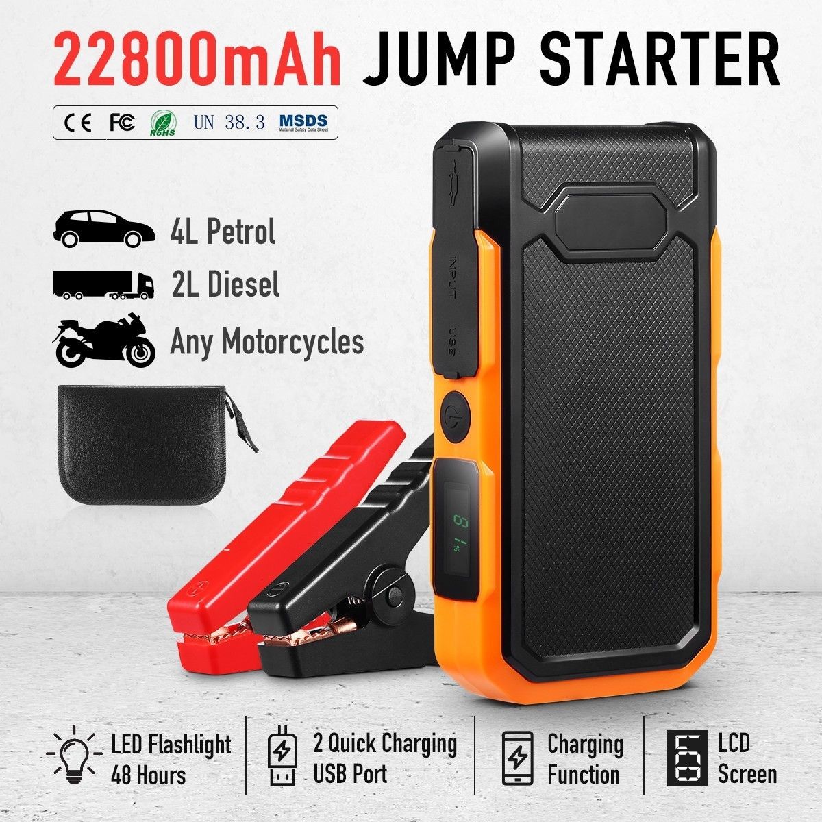 500A Peak 22800mAh Portable Jump Starter Battery Charger for Cars Phones