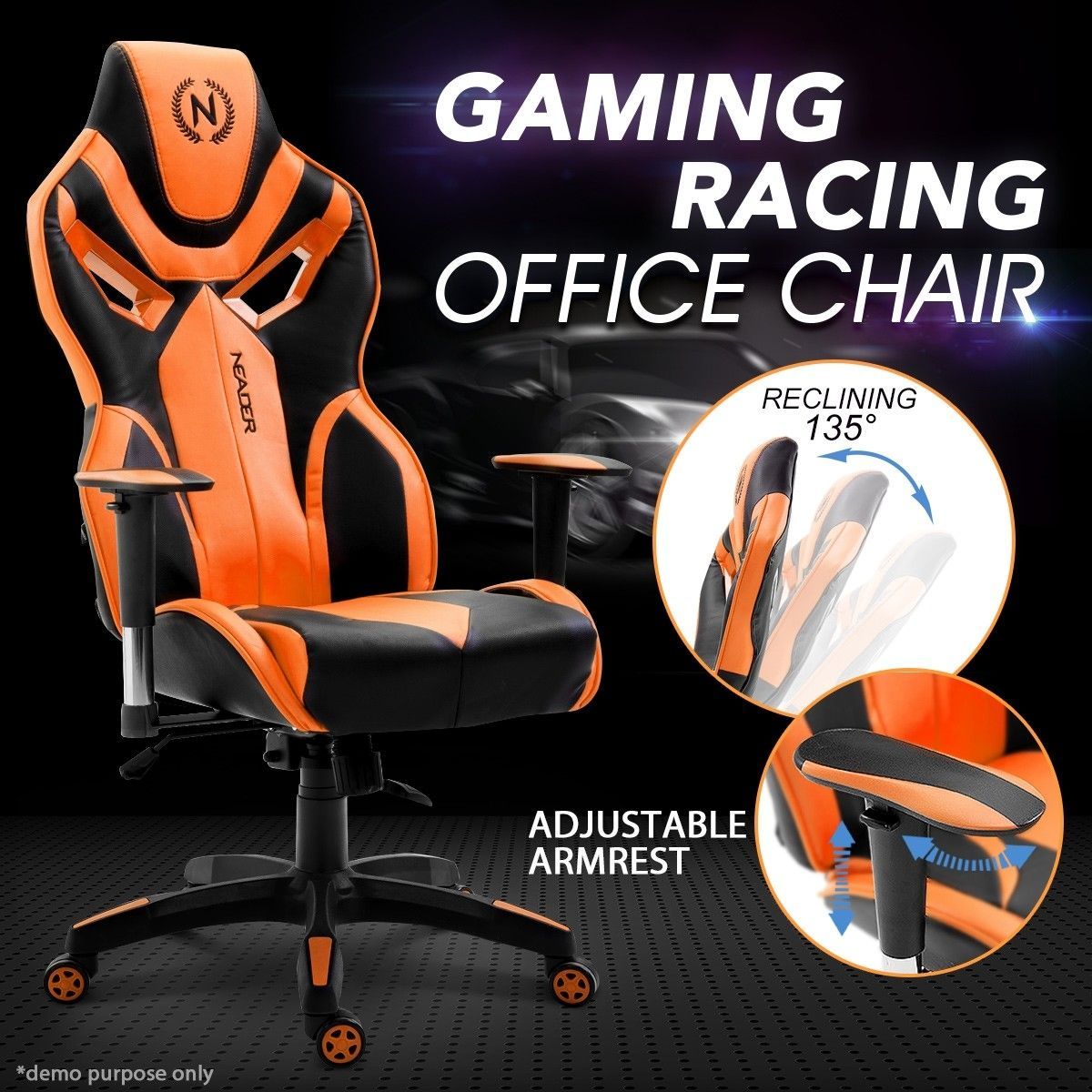 Ergonomic High Back Gaming Racing Chair PU Leather Computer Sport Race Seat - Orange & Black
