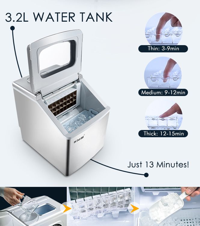 Maxkon 3.2L Portable Ice Cube Maker Machine Home Commercial Fast Benchtop Freezer