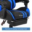 PU Office Computer Chair Ergonomic Gaming Sport Race Chair w/Footrest - Blue & Black