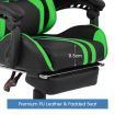PU Office Computer Chair Ergonomic Gaming Sport Race Chair w/Footrest - Green & Black