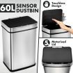 60L Motion Sensor Bin Automatic Touchless Stainless Steel Kitchen Waste Rubbish Trash Can - Silver