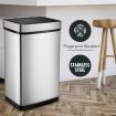 60L Motion Sensor Bin Automatic Touchless Stainless Steel Kitchen Waste Rubbish Trash Can - Silver