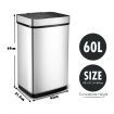 60L Motion Sensor Bin Automatic Touchless Stainless Steel Kitchen Waste Rubbish Trash Can - Silver