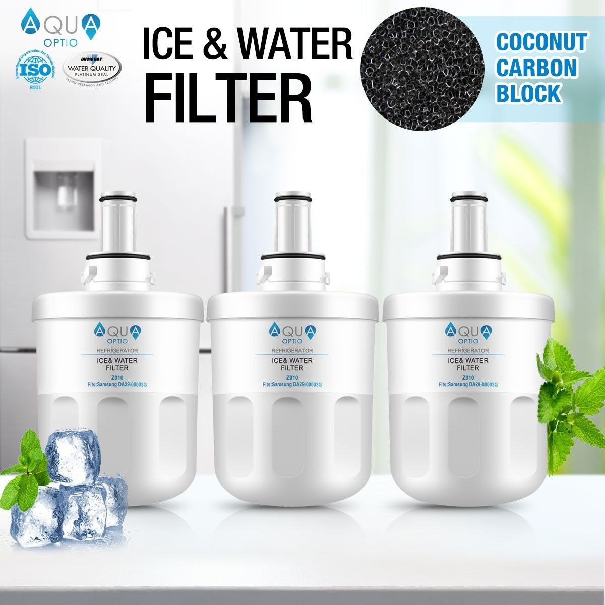 Aqua Optio Replacement Refrigerator Water Filter for DA29-00003B, RF268ABRS Water Filter, DA2900003G Replacement, 3-Pack