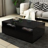 Modern Coffee Table 4 Drawer Storage Shelf High Gloss Furniture Wood Black