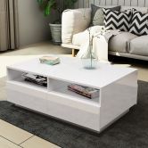 Modern Coffee Table 4 Drawer Storage Shelf High Gloss Furniture Wood White