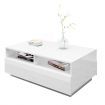 Modern Coffee Table 4 Drawer Storage Shelf High Gloss Furniture Wood White