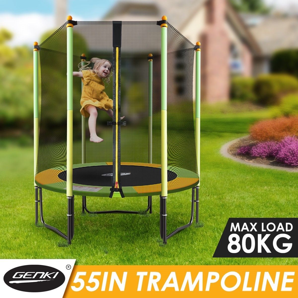 Genki 55" Trampoline Mini Rebounder Jumping Gym Equipment Home Outdoor Fitness Kids Exericise with Safety Enclosure Net