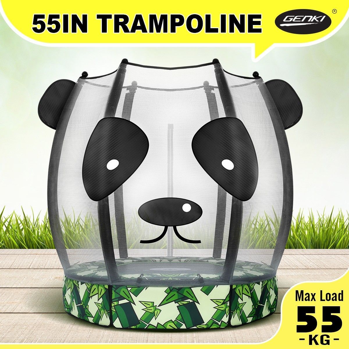 Genki 55" Trampoline Rebounder Jumping Gym Equipment Home Outdoor Fitness Kids Exericise with Safety Enclosure Net Panda Shape