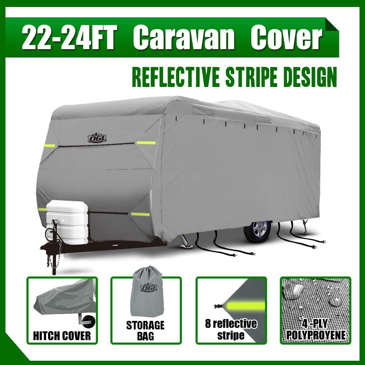 22-24ft Waterproof UV 4 Layer Caravan Cover w/Hitch Cover