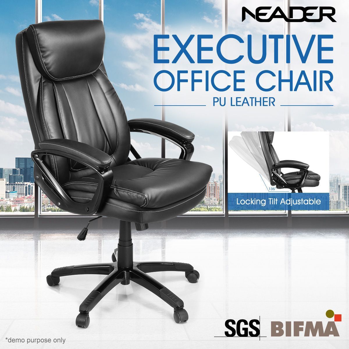 Executive Office Chair High Back Premium PU Leather Computer Race Desk Seat