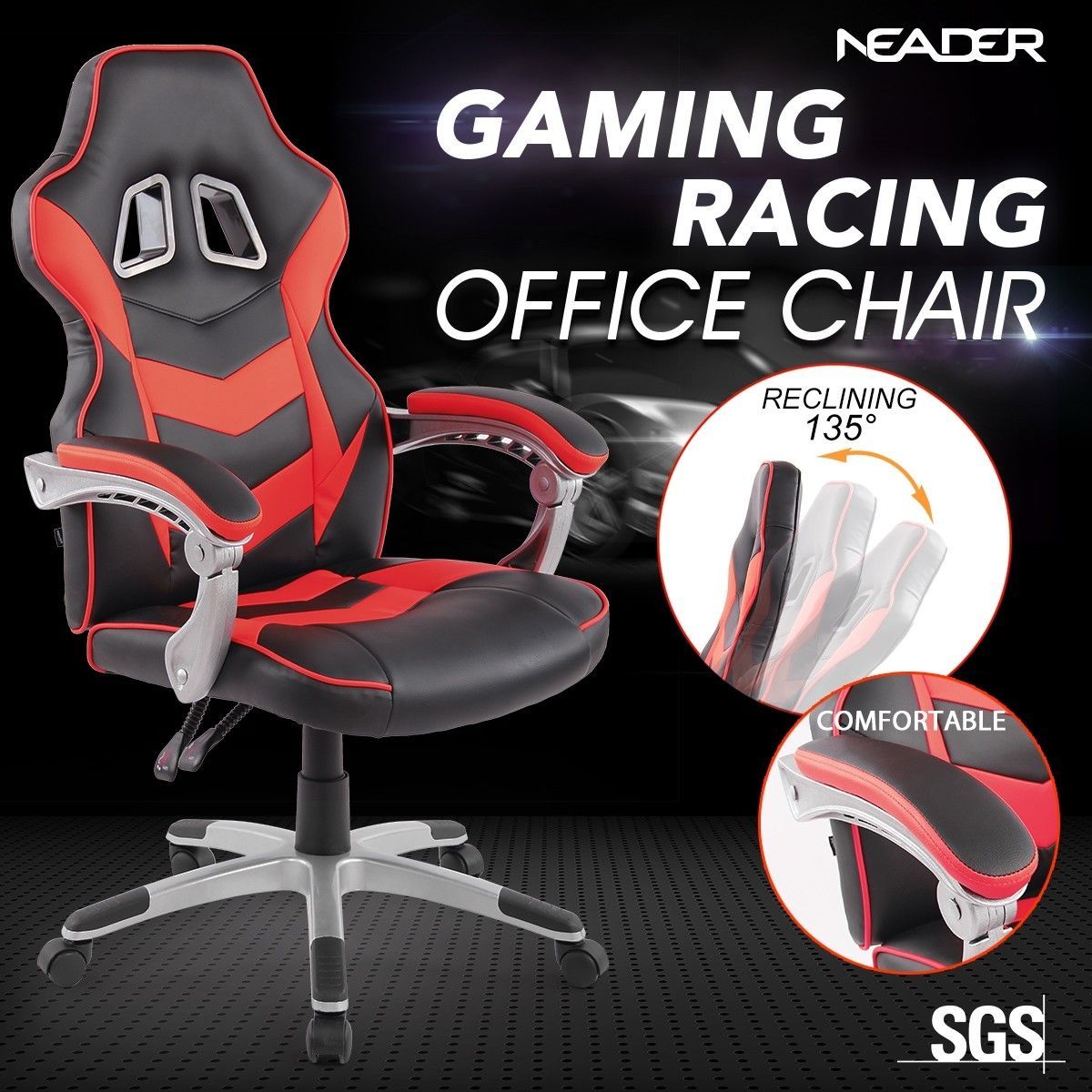 High Back Gaming Racing Chair Executive Computer Office Sport Race Seat - Red & Black