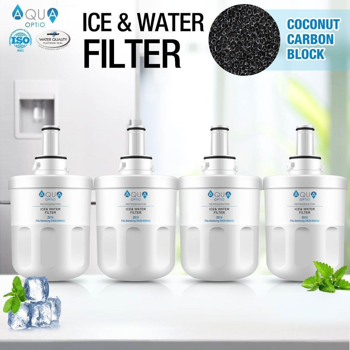 Aqua Optio Replacement Refrigerator Water Filter for DA29-00003B, RF268ABRS Water Filter, DA2900003G Replacement, 4-Pack