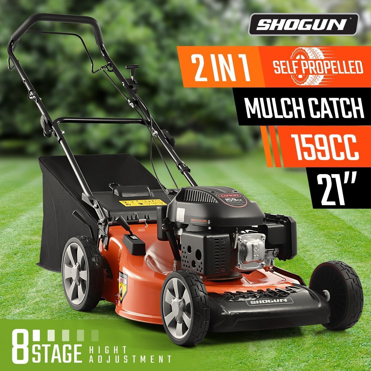 SHOGUN 2-In-1 Cordless Lawn Mower Self Propelled 21" 159cc 4 Stroke Petrol Lawnmower