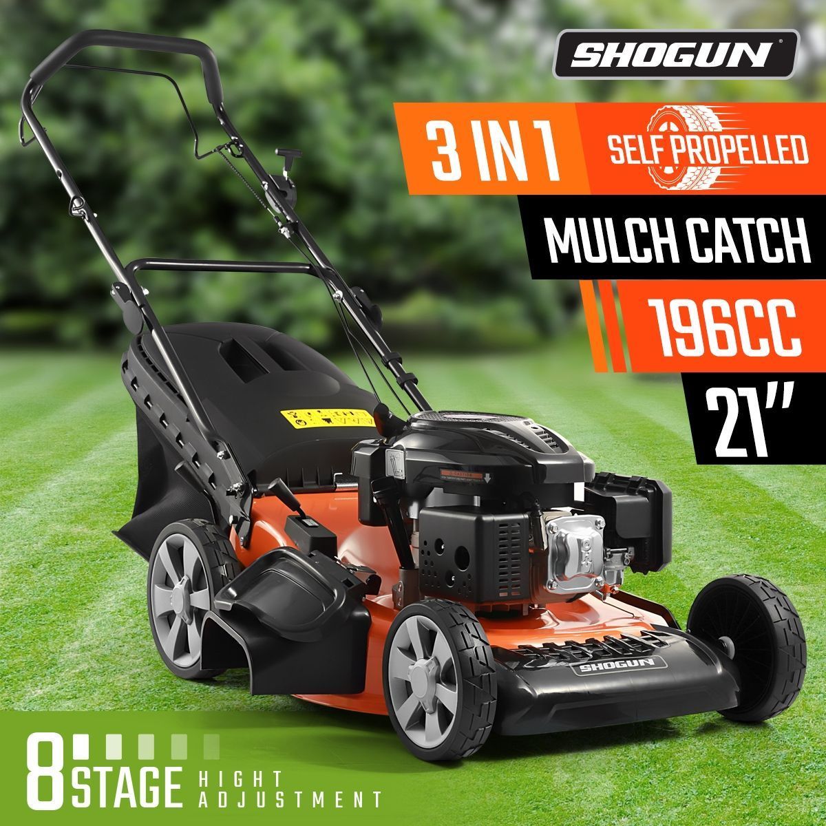 SHOGUN 3-In-1 Cordless Lawn Mower Self Propelled 21" 196cc 4 Stroke Petrol Lawnmower